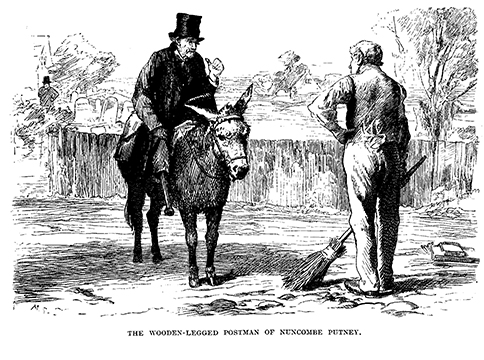 image of the wooden legged postman on a donkey