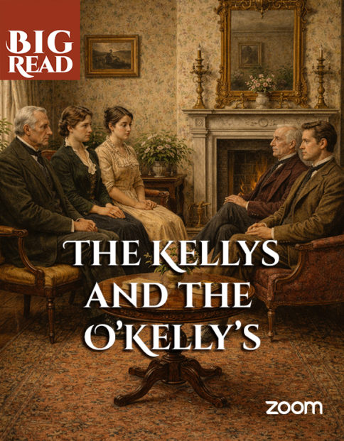 A group of men and women sitting opposite each other in a Victorian drawing room