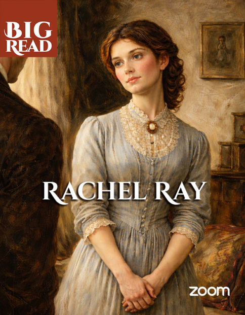 painting of a young Victorian woman standing looking at a man