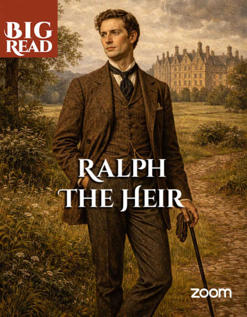 a young Victorian man standing in front of a mansion